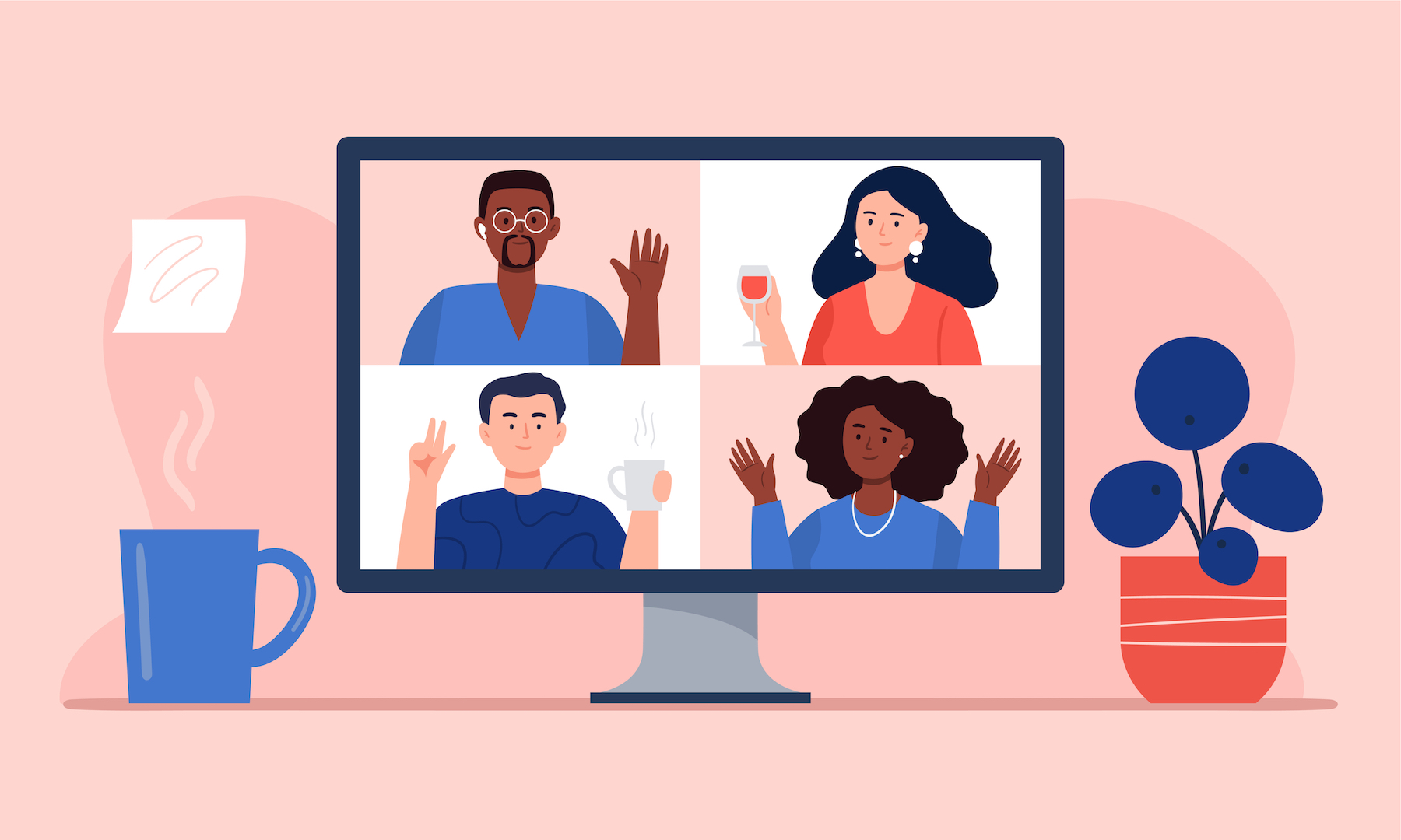 Remote Sales Team Video Call Illustration