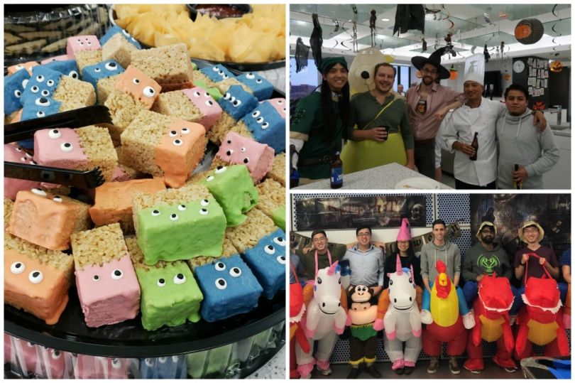 Collage of photos from IMC Trading's Halloween party